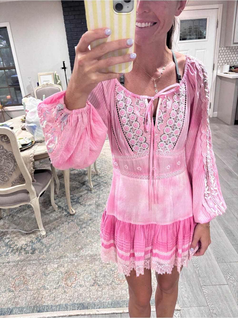 LoveShackFancy Pink Embroidered Peasant Tunic - Picture 6 of 6